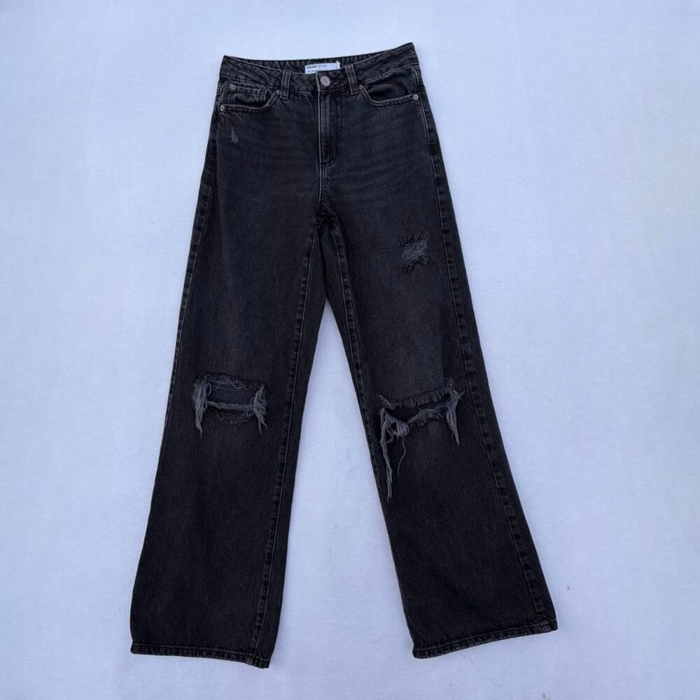 Garage Black Distressed Wide Leg Denim Jeans Size 0 Baggy Oversized Grunge Alt